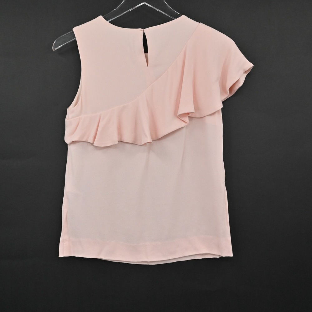 MAJE Womens Lorena Pink Ruffle Top Size S Sleeveless Coquette Black Buttons NEW - Picture 3 of 14